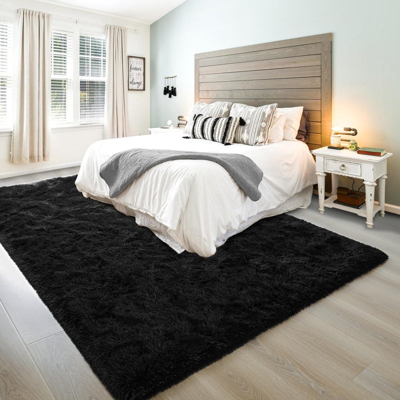 junovo Washable, Non-Slip Area Rug, Ultra Soft Area Rugs 4x5.3 Feet Fluffy Carpets for Bedroom Kids Girls Boys Baby Living Room Shaggy Floor Nursery Rug Home Bedroom Mats, Black - Image 4